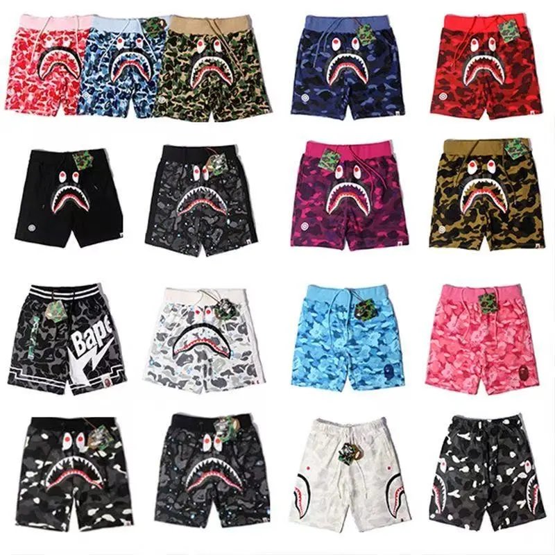 Shark camouflage youth casual shorts, mid length shorts, men's versatile shorts