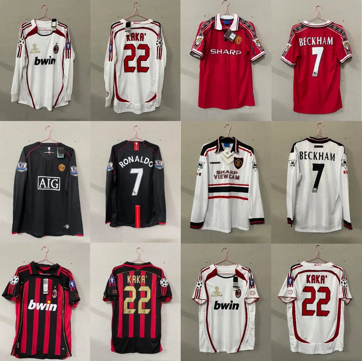 Retro football uniforms popular models AC/22 Kaka 80 Ronaldinho Manchester United Red Devils Beckham source manufacturers