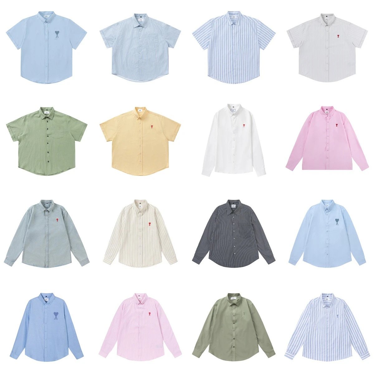 Am* embroidered shirt casual loose versatile men and women couple style Amy cotton long-sleeved top