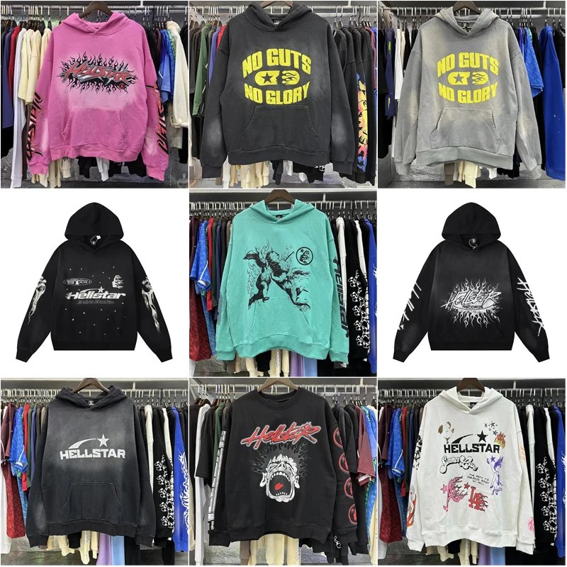American street retro mud print washed and distressed loose hooded sweatshirt hoodie set