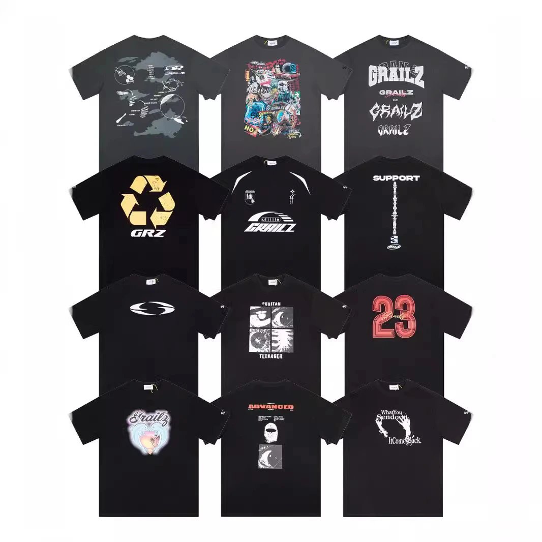 Overlapping letters minimalist circular print retro jersey men's loose casual short sleeves