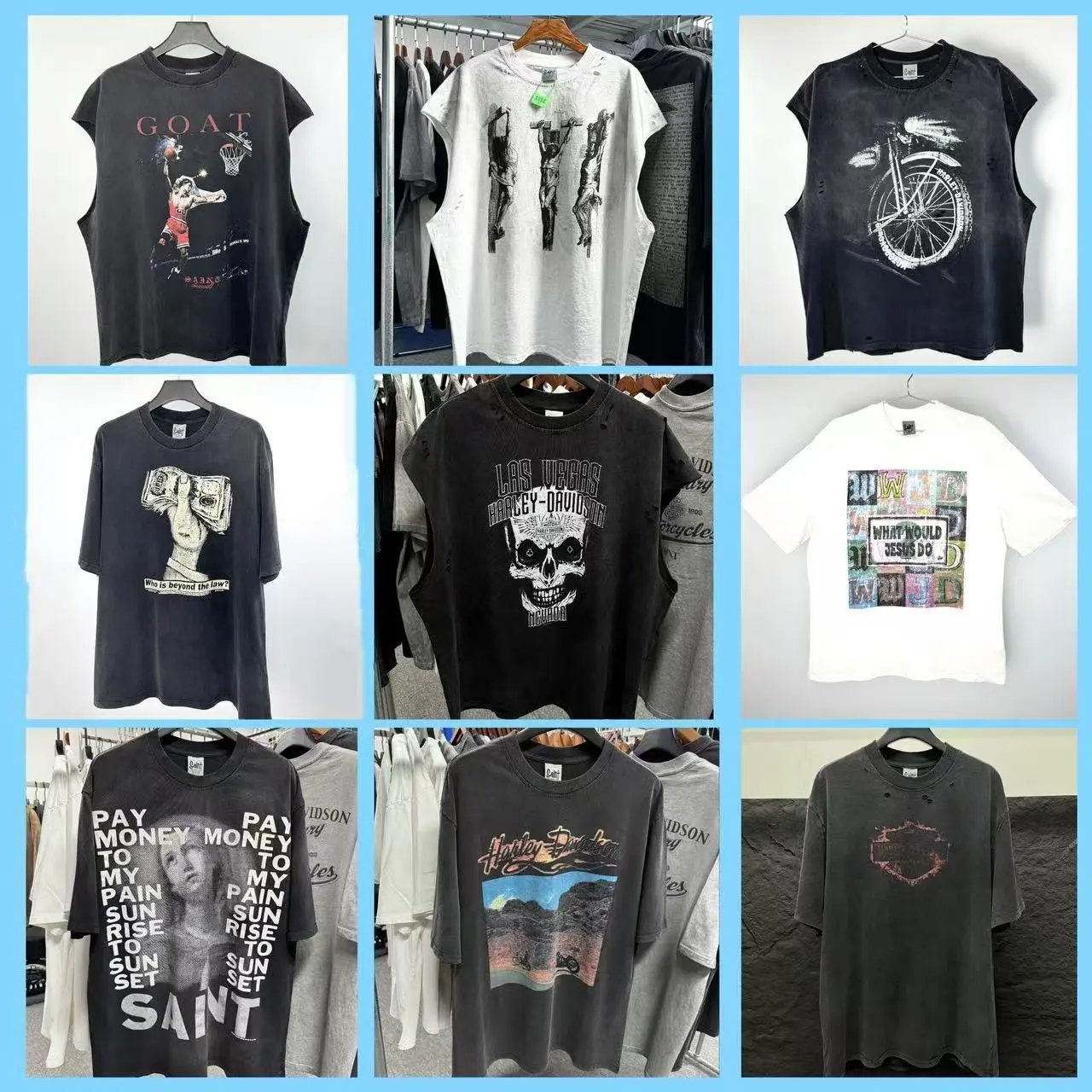 Retro high street loose casual washed and distressed couple short-sleeved round neck T-shirt for men and women