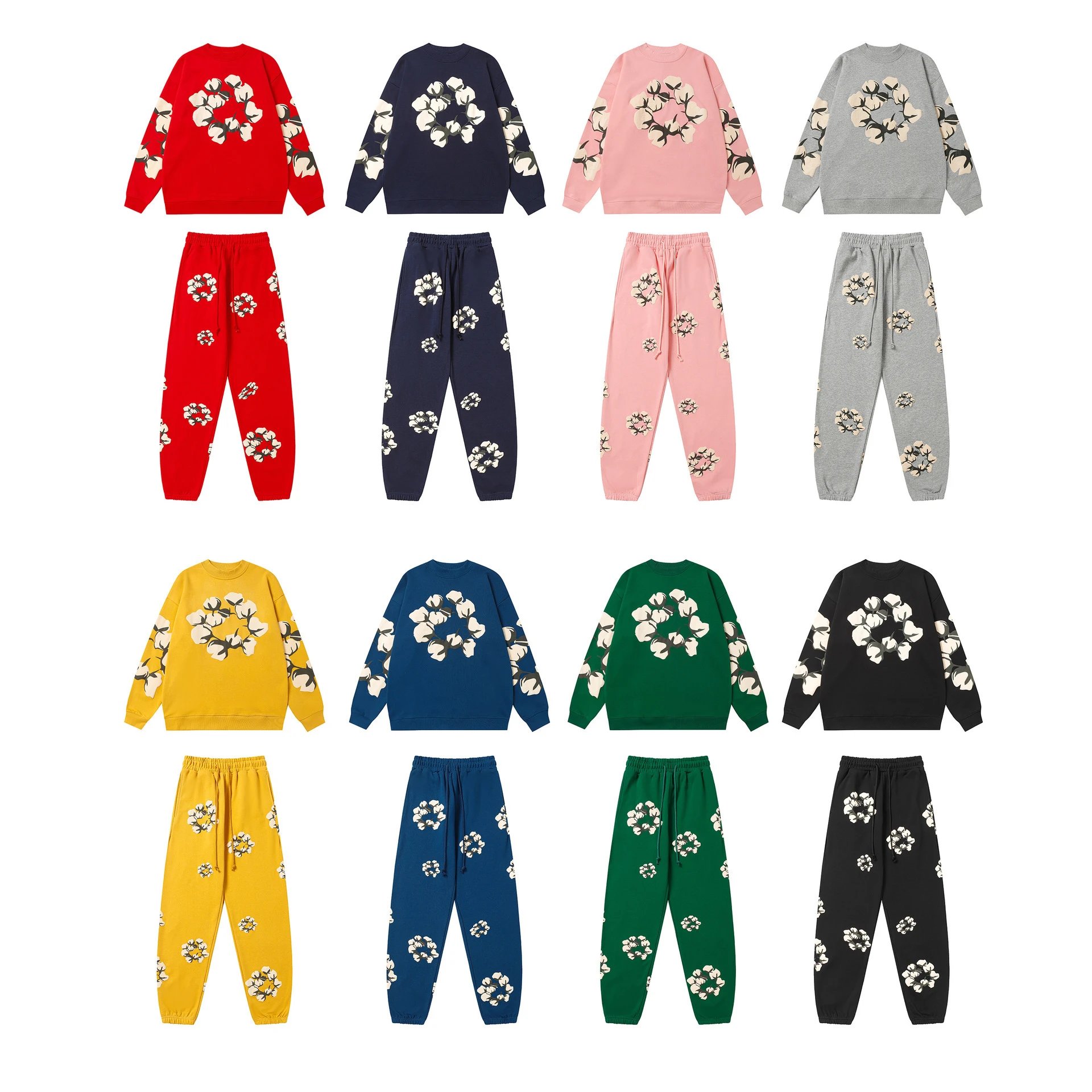 Floral sweatshirt suit foam printed loose hooded