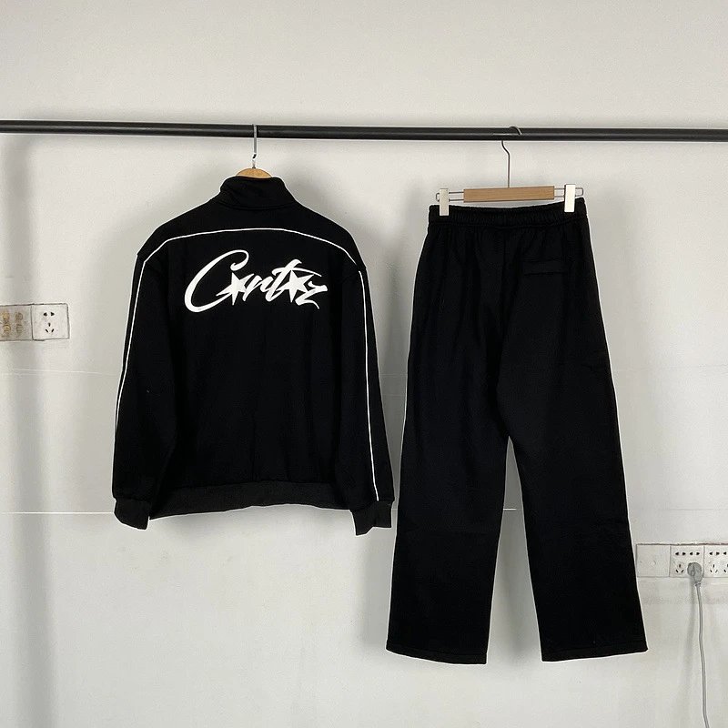 Jacket stand collar plus velvet suit zipper high street casual pants for men and women