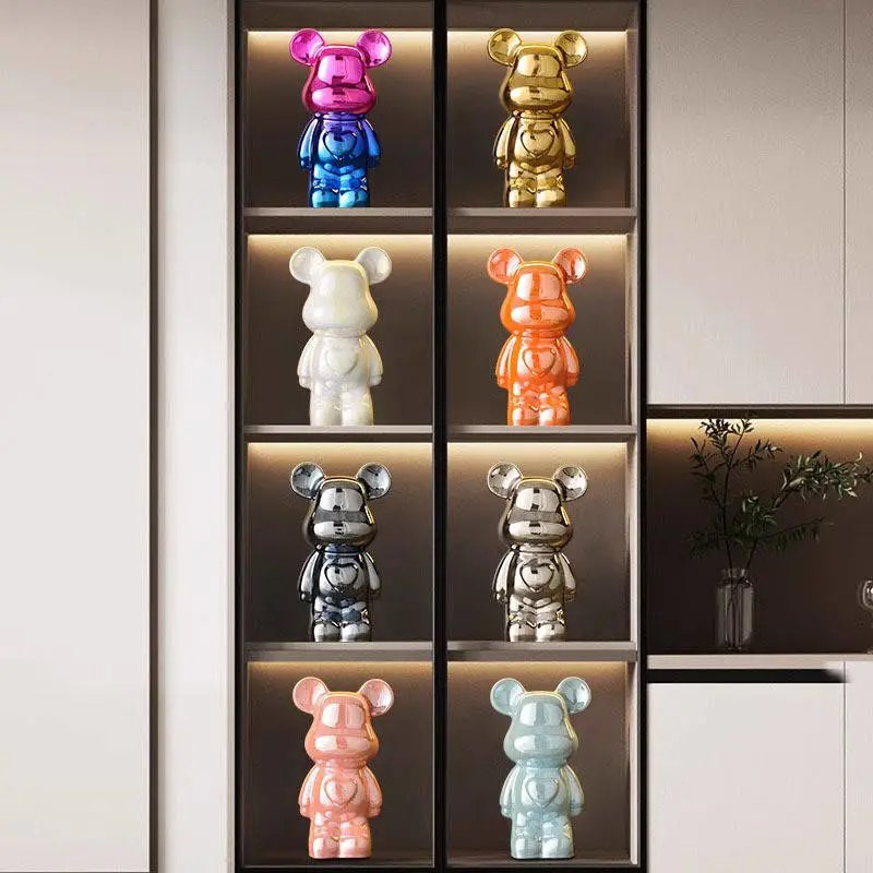 Light luxury TV cabinet cartoon Internet celebrity violent bear ornaments building block bear living room large floor-standing