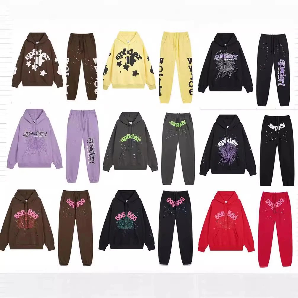 Spider web print unisex casual hooded sweatshirt