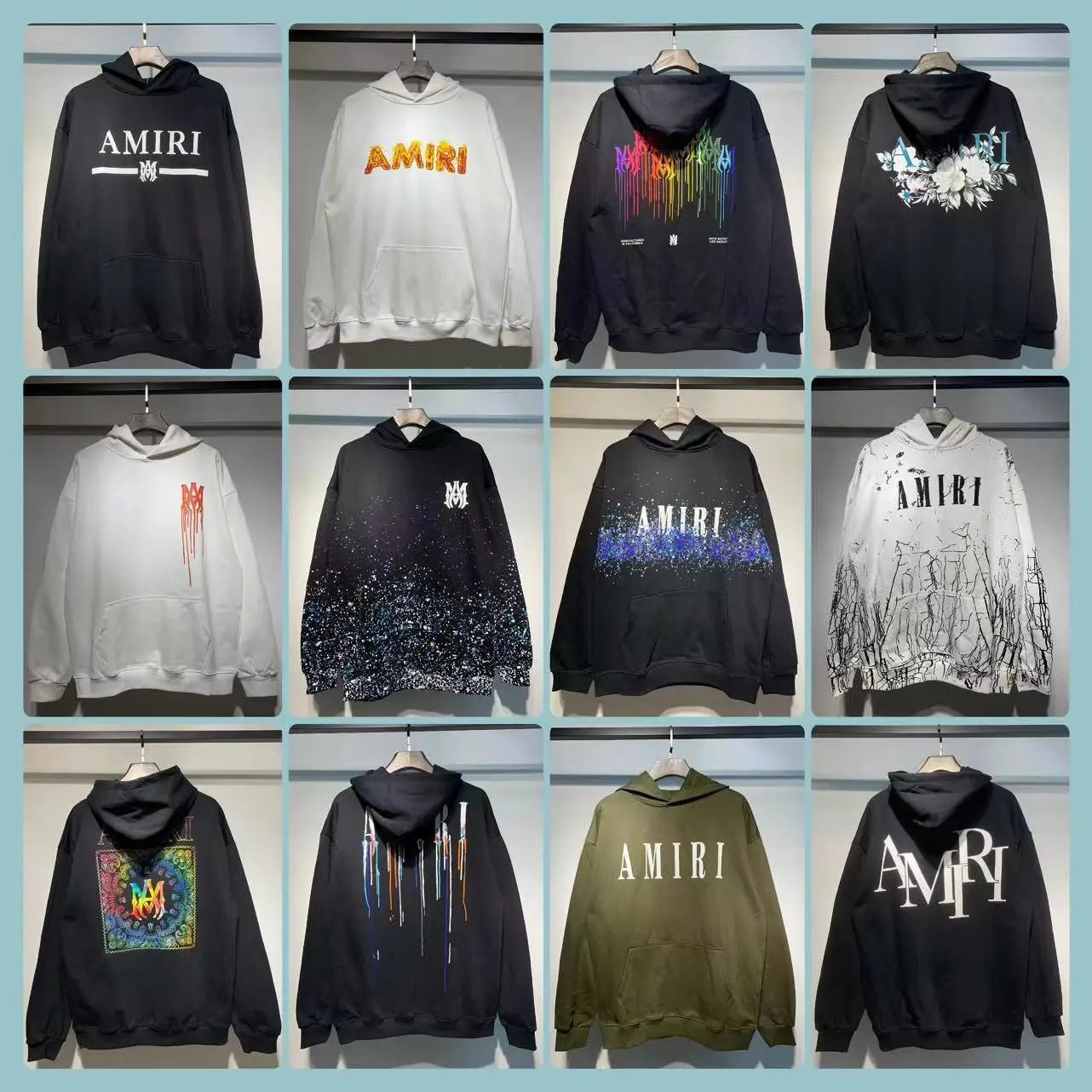 Splashed ink and graffiti embroidered hooded sweatshirt for men